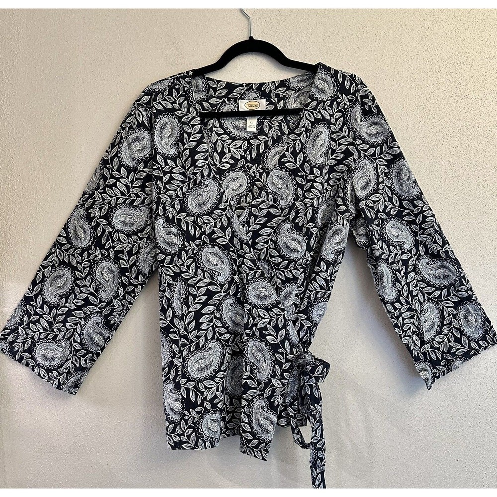 Talbots‎ Women's Size XL Blue Paisley Long Sleeve Cross-Over Blouse